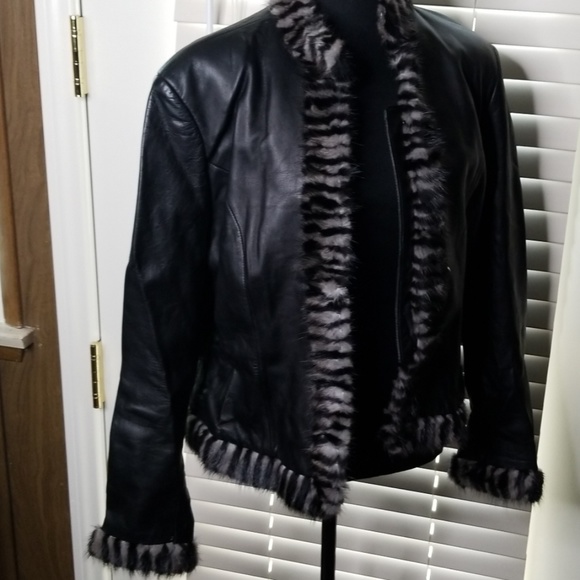 Leather Fur Trimmed Jacket - Picture 2 of 3